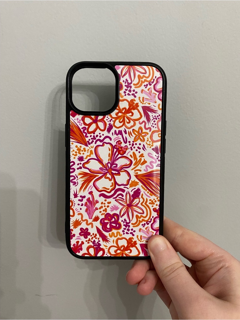 Phone Case Unisex iPhone 15 Pink Orange Floral Hibiscus Art Summer Case